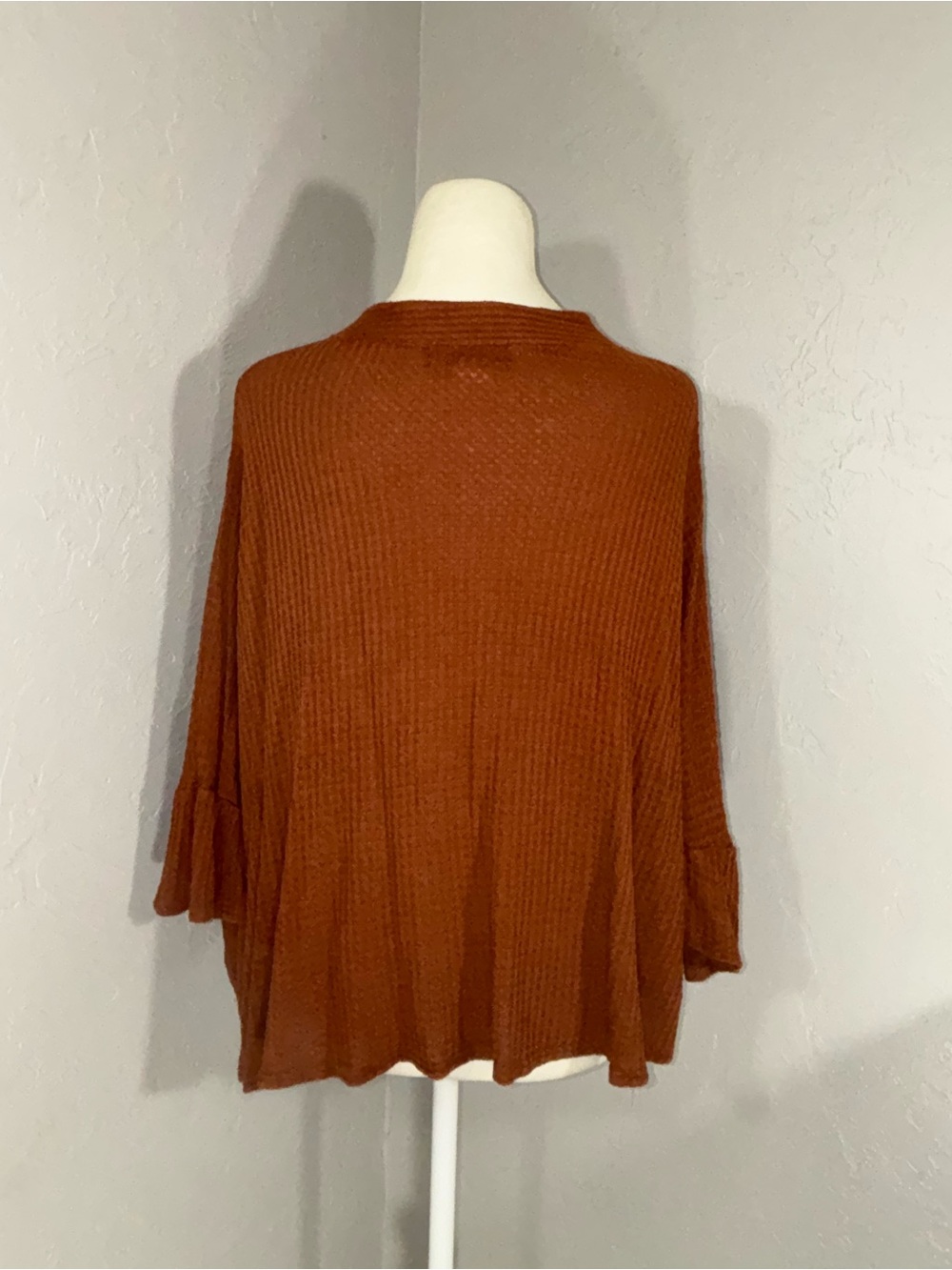 Adelyn Rae Rust Button-Neck Waffle Knit Pullover - Picture 7 of 12